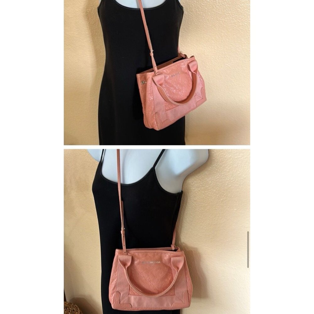 Balenciaga Navy Cabas Small Pink Leather Tote Bag Crossbody - Picture 11 of 11